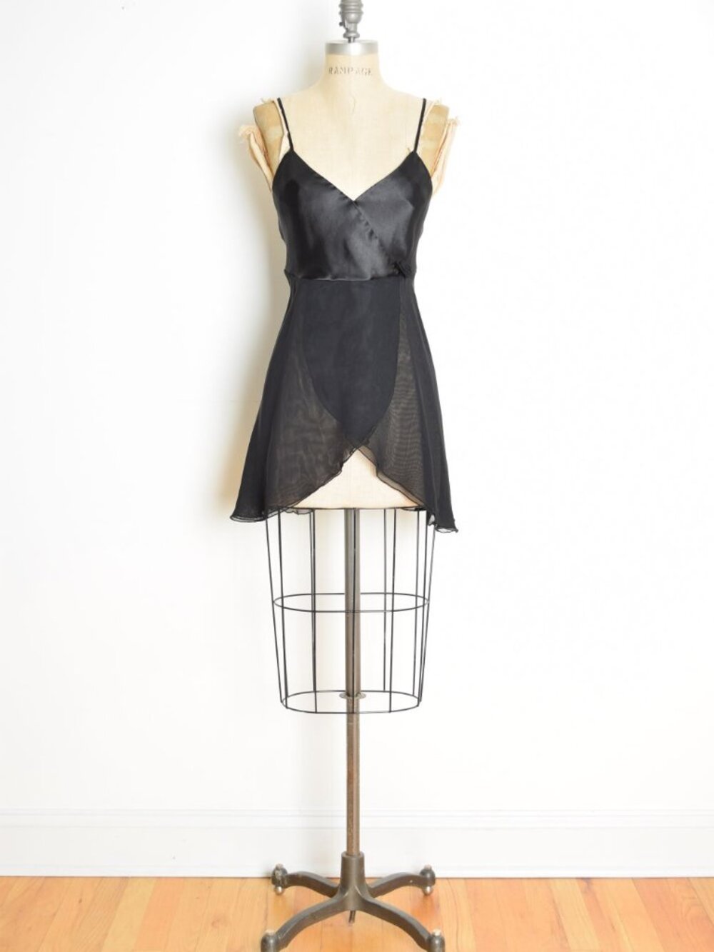vintage y2k cami top lingerie black satin sheer chiffon whimsigoth ballet M